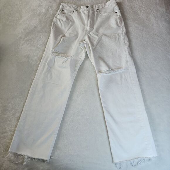 Madewell 90s Straight White Distressed Raw Hem Jeans Size 30 Waist - Picture 1 of 10